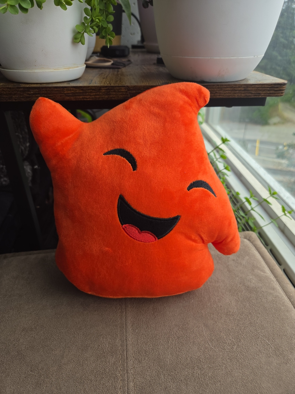 Orange Plush Smiley Accent Pillow - Soft Decorative Throw Cushion